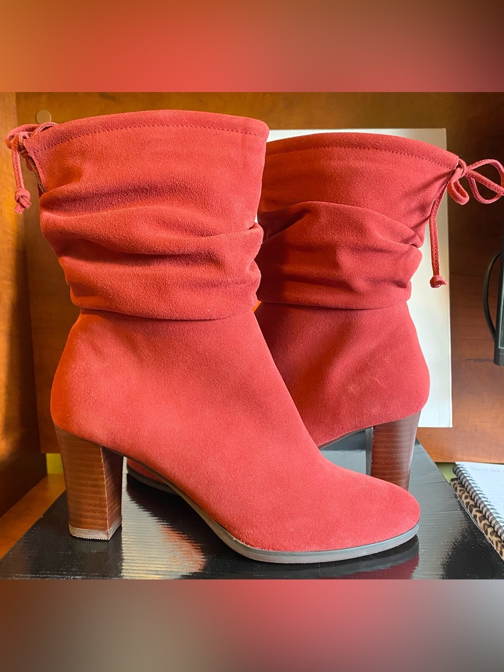 Naturalizer Blondo Ella Red Suede Waterproof Slouch Bootie with 3” Block Heel 9W